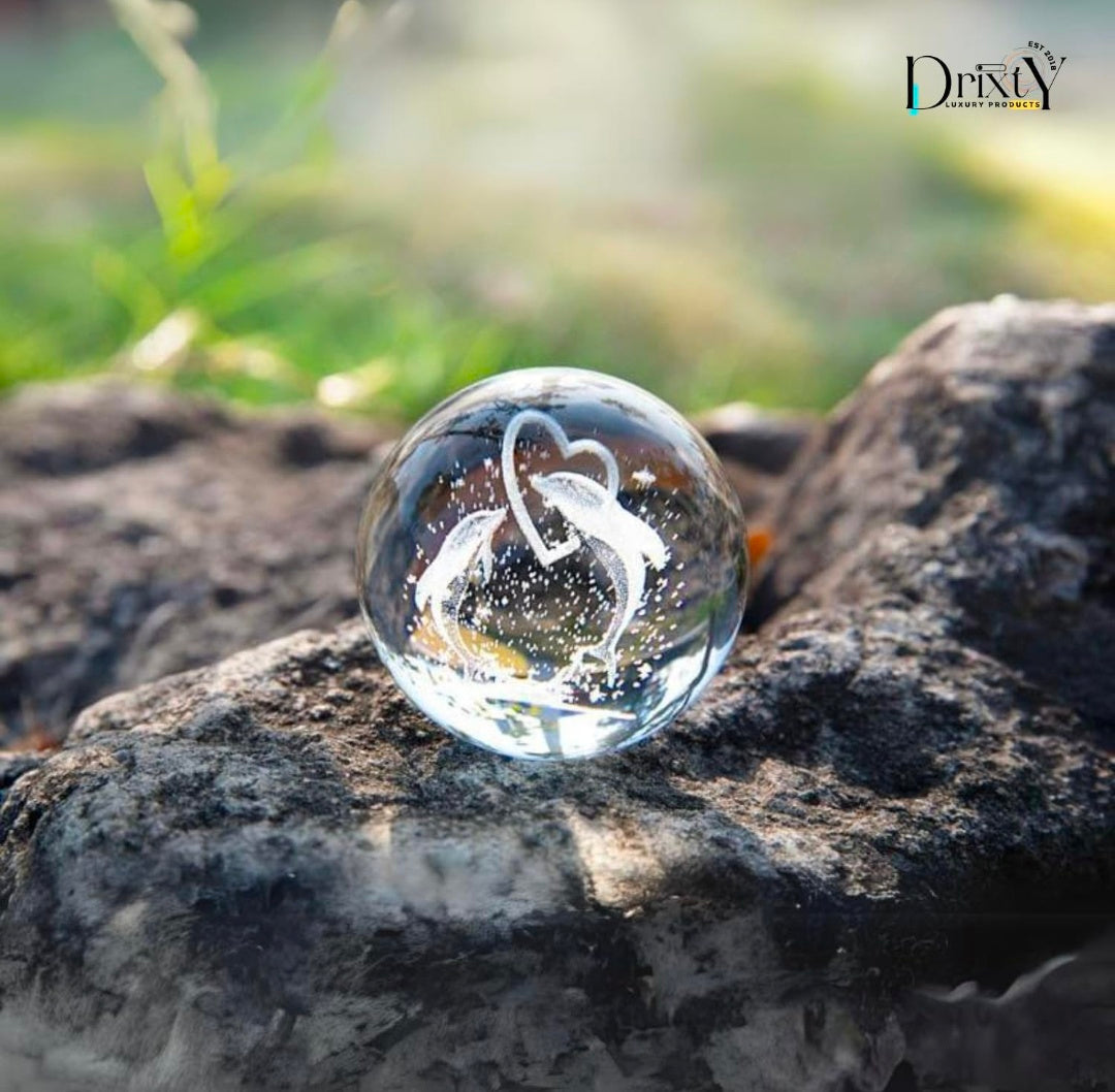 Dolphin Lamp – Ocean Heart Crystal Globe Night Light | 3D Laser‑Etched Dolphins with Floating Heart, Warm Wood LED Base, Calming Gift for Home and Desk 🌊🐬�