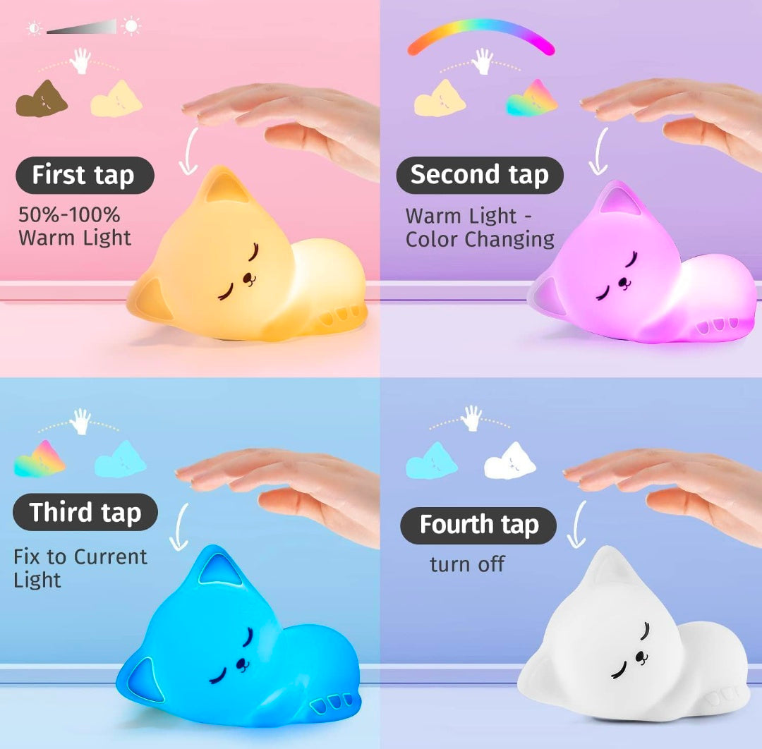 🐱🌙💡✨ Cat Night Light for Kids ❤️ | Soft Squishy Silicone Touch Lamp 🐾 | Rechargeable USB LED Nursery Lamp | Cute Kitten Bedroom Night Light 😻 | Color-Changing Night Lamp 🌈 | Perfect Gift 🎁 for Girls 👧, Boys 👦, Babies 👶, Toddlers 🧸 & Teens 💕