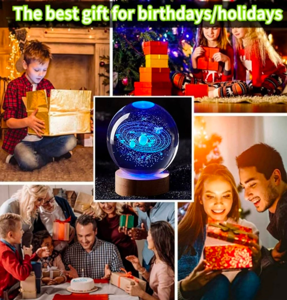 🌠 GlowAura™ 16-Colour Galaxy Crystal Ball Lamp – 3D Laser Engraved Solar System Globe with Multi-Color LED Wooden Base, Futuristic Night Light & Luxury Cosmic Gift