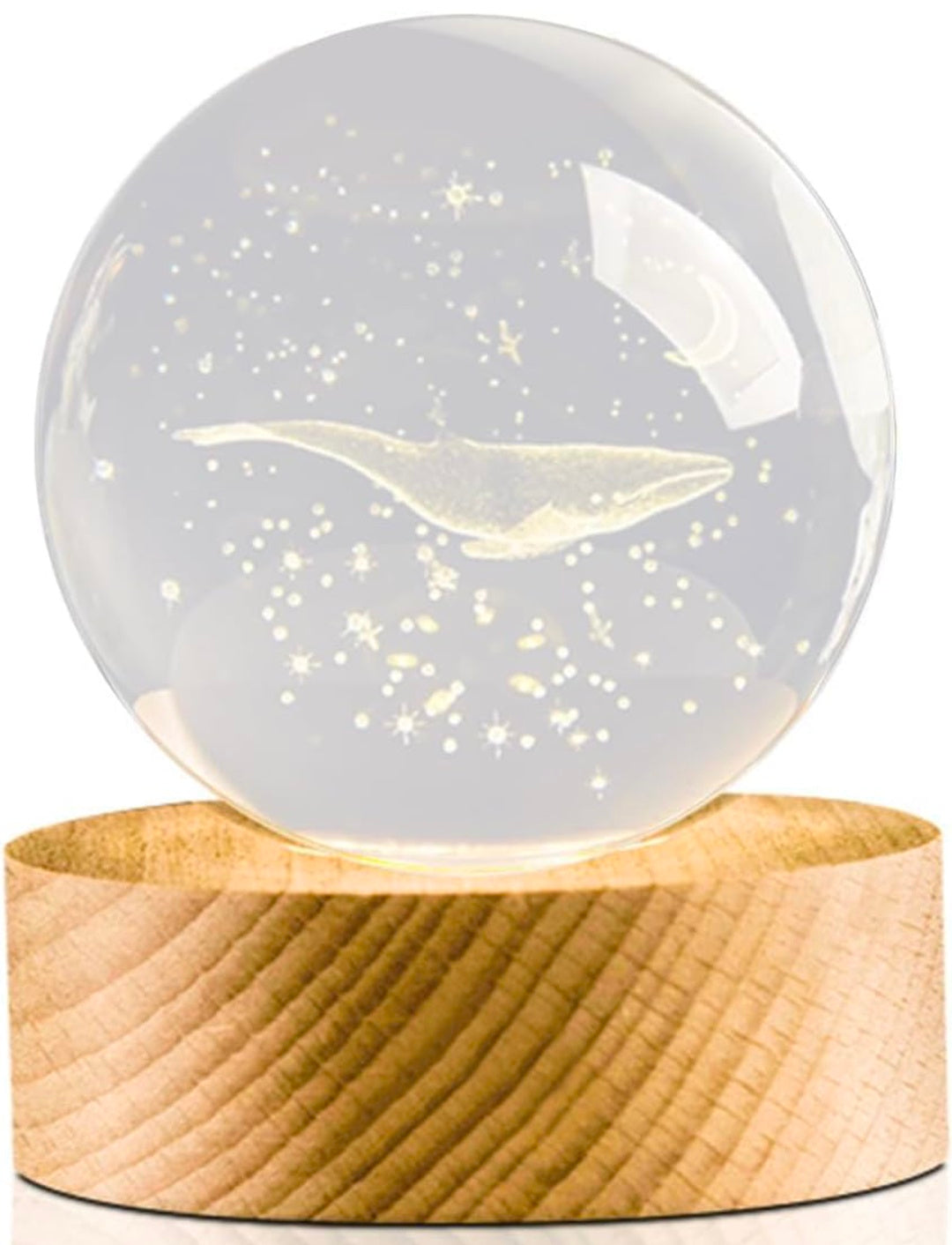 Whale Lamp – Golden Dream Crystal Globe with Warm Wood LED Base | Ocean of Calm, Honest Craft, Gentle Night Light 🌊🐋✨🌙🔆