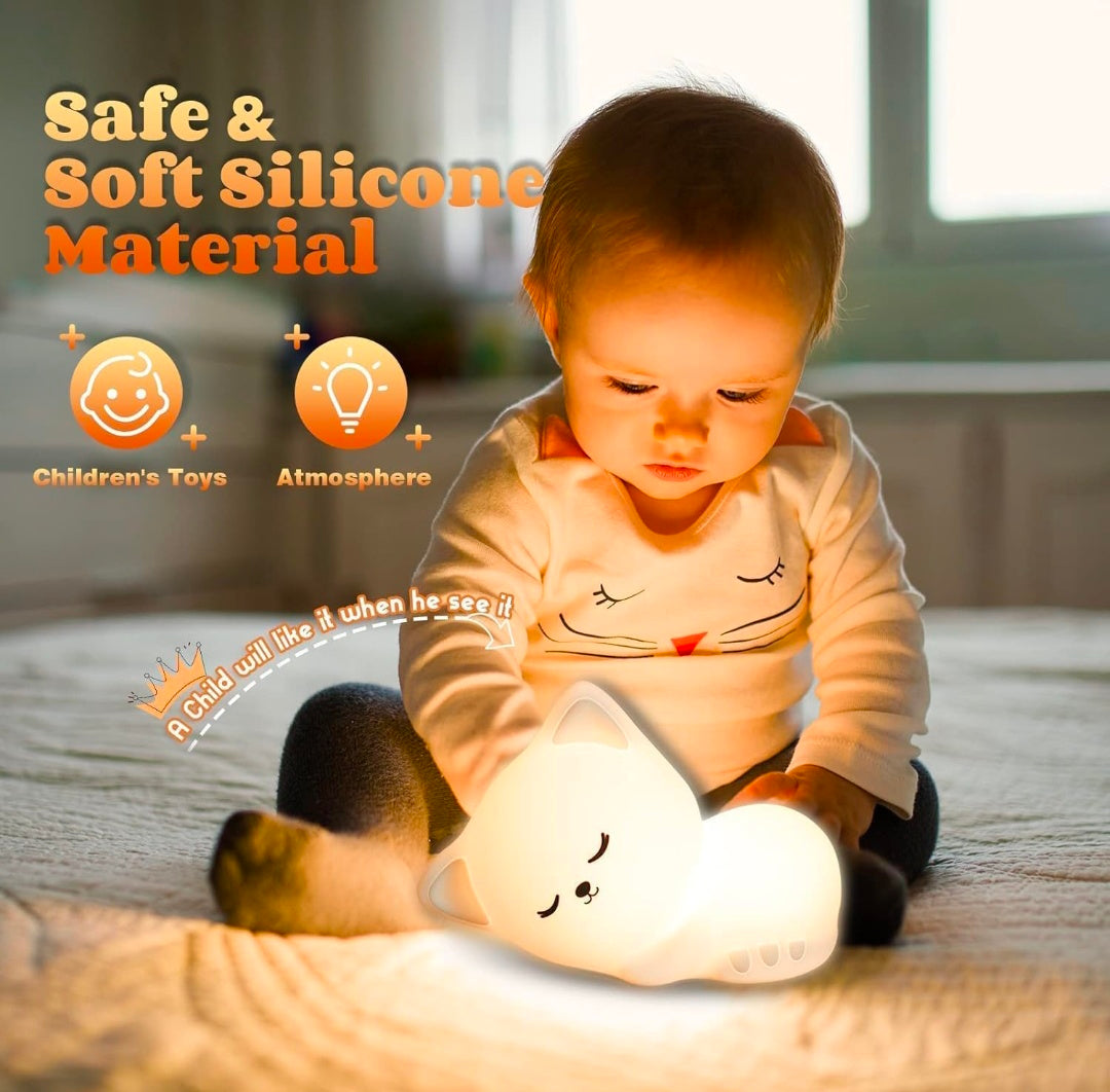 🐱🌙💡✨ Cat Night Light for Kids ❤️ | Soft Squishy Silicone Touch Lamp 🐾 | Rechargeable USB LED Nursery Lamp | Cute Kitten Bedroom Night Light 😻 | Color-Changing Night Lamp 🌈 | Perfect Gift 🎁 for Girls 👧, Boys 👦, Babies 👶, Toddlers 🧸 & Teens 💕