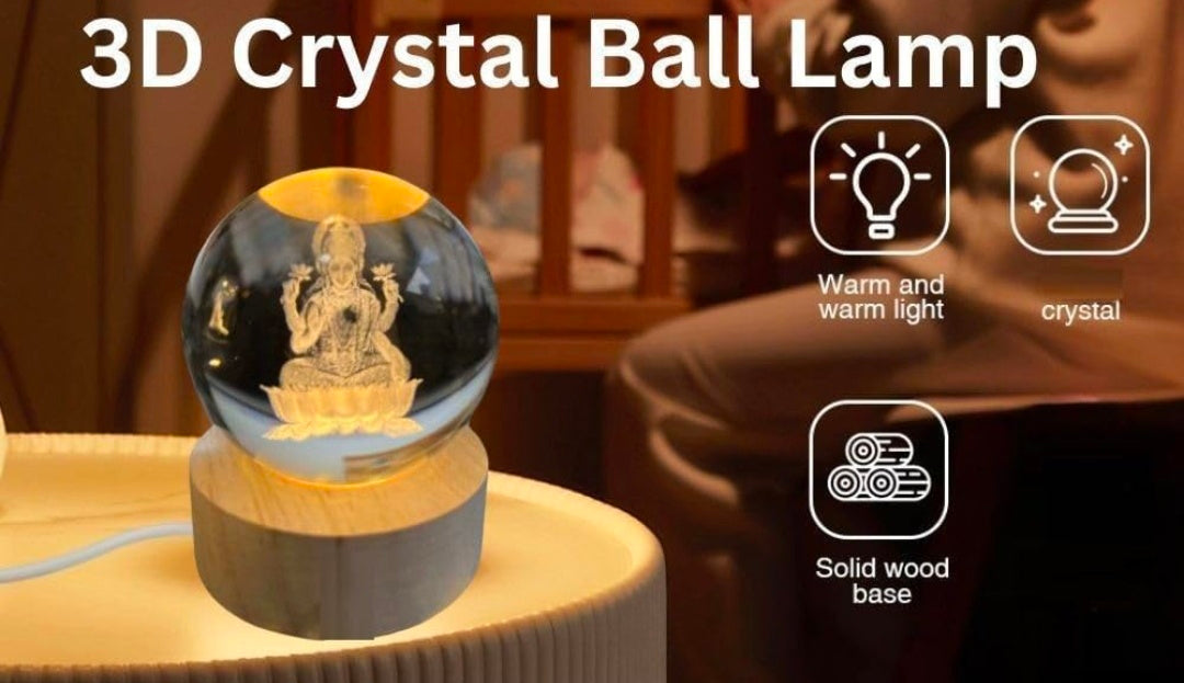 🌸✨👑 3D Crystal Ball Night Light – Goddess Lakshmi Divine Blessings, Wealth & Prosperity 💡💎🪔🙏🌟 👑✨🌸