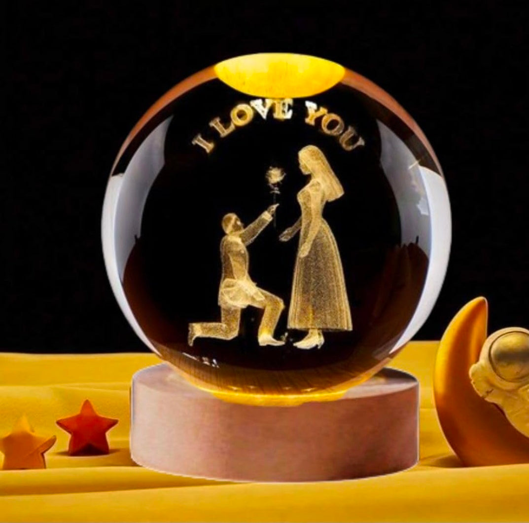 LOVE YOU LAMP – Golden Promise Crystal Globe Night Light | 3D Laser‑Etched “I LOVE YOU” Proposal Scene, Warm Wood LED Base, Heartfelt Gift for Anniversaries, Birthdays, and Everyday Appreciation 🌙💛✨🌹👑❤️