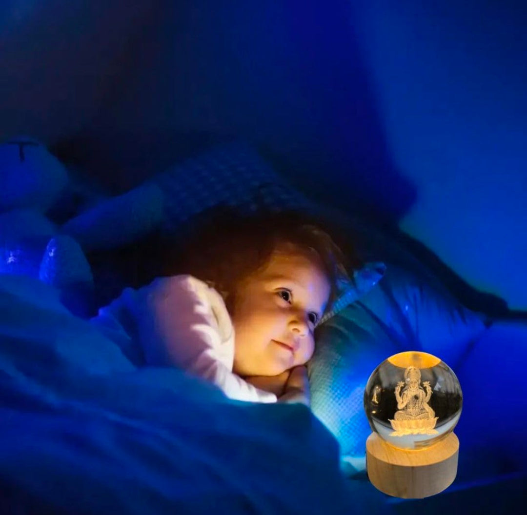 🌸✨👑 3D Crystal Ball Night Light – Goddess Lakshmi Divine Blessings, Wealth & Prosperity 💡💎🪔🙏🌟 👑✨🌸