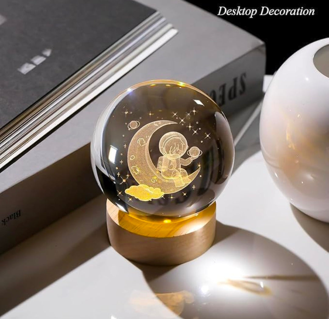 🌙✨🚀 Astronaut Crystal LED Lamp | 3D Moon & Galaxy Night Light 💡💓⭐👑🦁🫂