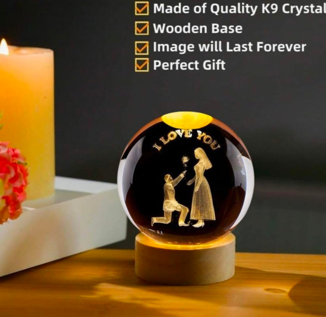LOVE YOU LAMP – Golden Promise Crystal Globe Night Light | 3D Laser‑Etched “I LOVE YOU” Proposal Scene, Warm Wood LED Base, Heartfelt Gift for Anniversaries, Birthdays, and Everyday Appreciation 🌙💛✨🌹👑❤️