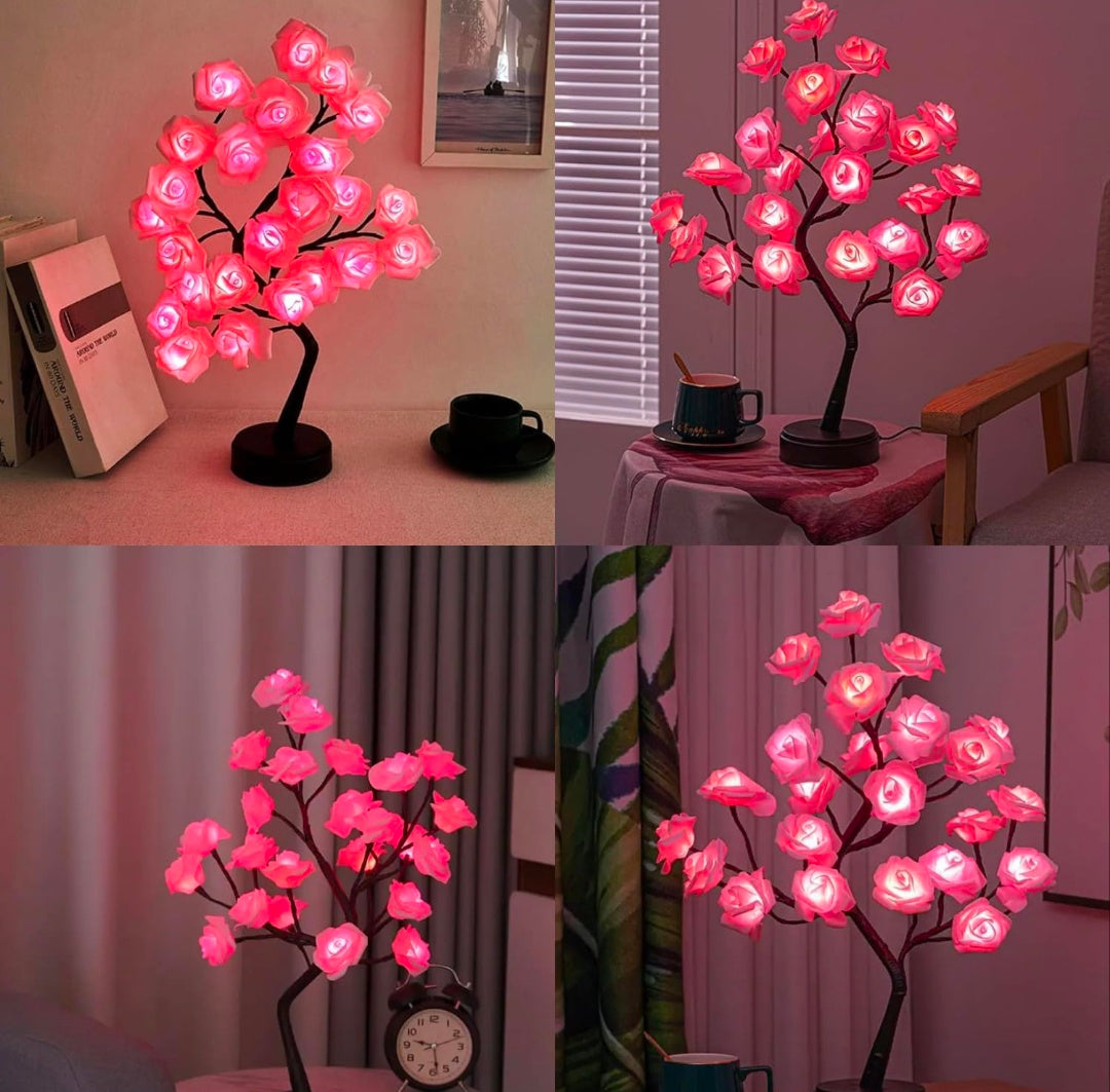 🌹🌸✨💡 Rose Tree Lamp 🌟 | Elegant Warm White Rose Flower Lamp 🌹✨ | Romantic Tabletop Tree 🌸💎 | Girls Gift 🎁❤️ | Perfect for Mother’s Day 💐, Christmas 🎄, Valentine’s Day 💖 & Wedding Décor 💍🌸 (Pink) 🌹🌟💡✨
