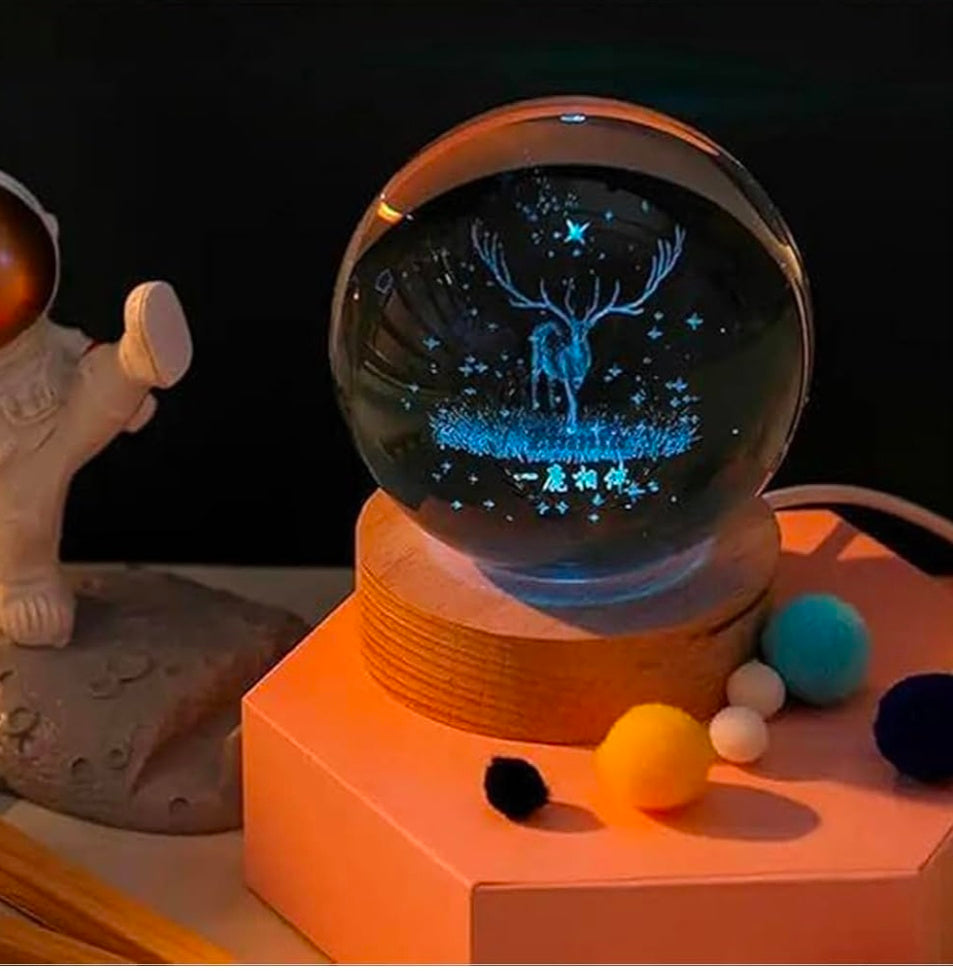✨ GlowAura™ Enchanted Crystal Flower Ball – 3D Deer Galaxy Light, Magical LED Lamp for Home Decor, Gifting & Aura Energy ✨