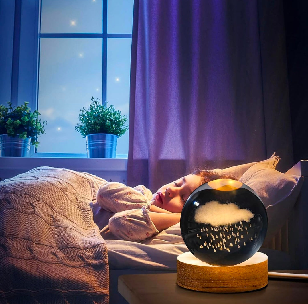 ☁️🌧️💡✨ 3D Glass Ball Night Light – Cloud & Rain LED Crystal Lamp ❤️🌙💎🫂👑