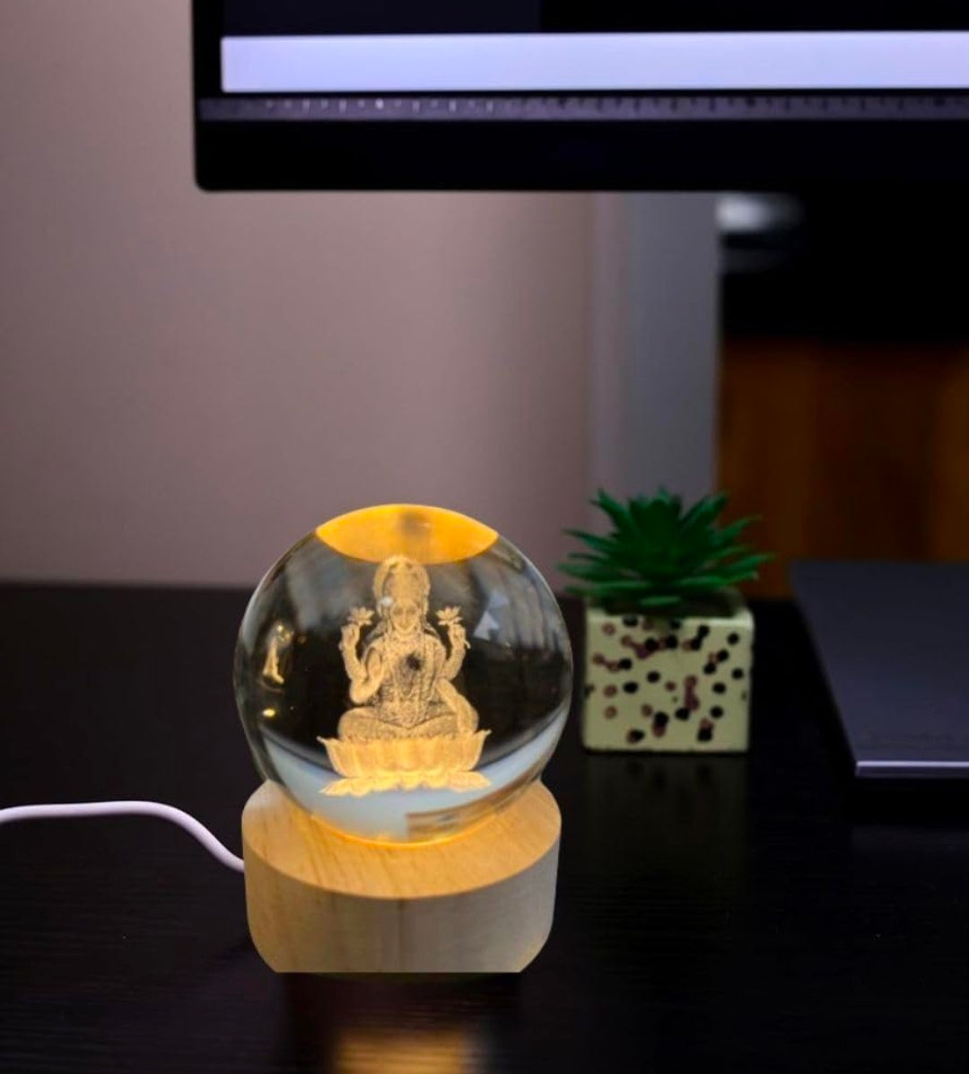 🌸✨👑 3D Crystal Ball Night Light – Goddess Lakshmi Divine Blessings, Wealth & Prosperity 💡💎🪔🙏🌟 👑✨🌸