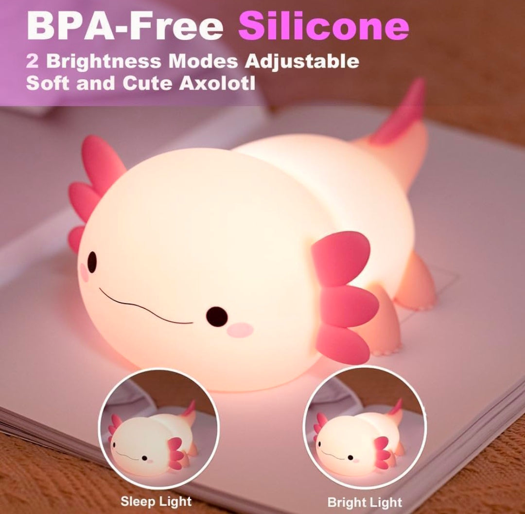 🐟🌙✨💡 Silicon Axolotl Fish Night Light ❤️ | Cute Squishy Silicone Axolotl Lamp 🧸 | Soft LED Bedside Light 🌟 | Tap & Touch Control 🖐️ | USB Rechargeable 🔋 | Adorable Kids’ Bedroom Decor 🛏️ | Birthday 🎂, Christmas 🎄 & Valentine’s Day 💕