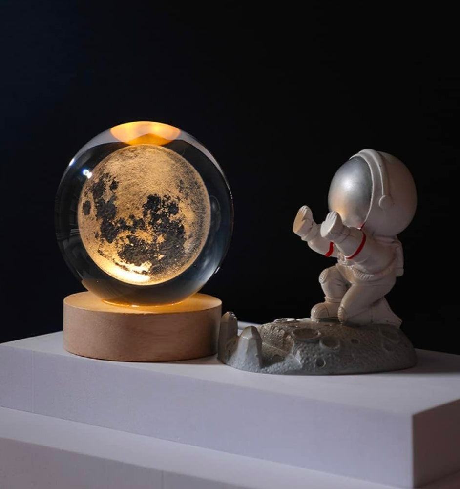 🌙 GlowAura™ Moon Crystal Lamp – 3D Laser Engraved Full Moon Globe with LED Wooden Base, Celestial Night Light & Unique Gift