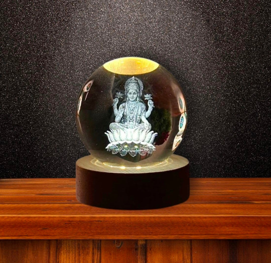 🌸✨👑 3D Crystal Ball Night Light – Goddess Lakshmi Divine Blessings, Wealth & Prosperity 💡💎🪔🙏🌟 👑✨🌸