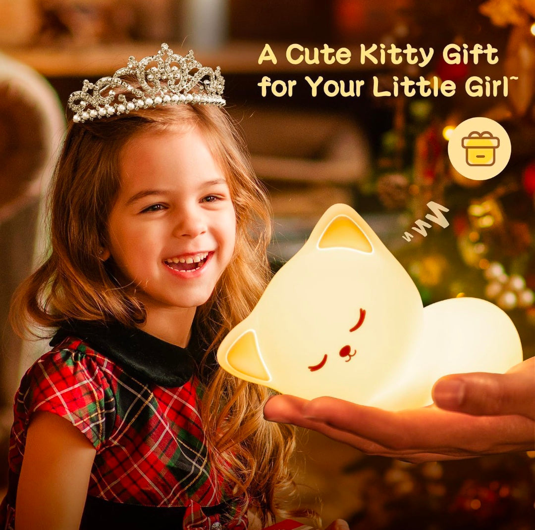 🐱🌙💡✨ Cat Night Light for Kids ❤️ | Soft Squishy Silicone Touch Lamp 🐾 | Rechargeable USB LED Nursery Lamp | Cute Kitten Bedroom Night Light 😻 | Color-Changing Night Lamp 🌈 | Perfect Gift 🎁 for Girls 👧, Boys 👦, Babies 👶, Toddlers 🧸 & Teens 💕