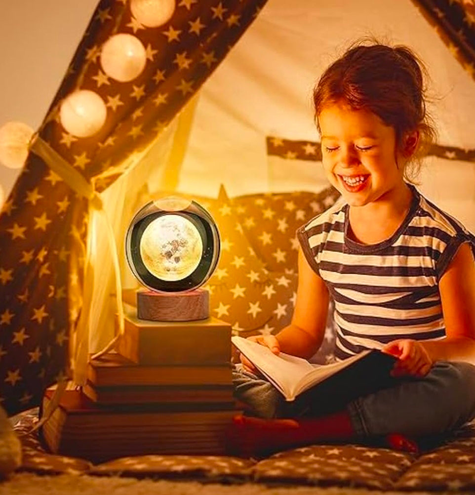 🌙 GlowAura™ Moon Crystal Lamp – 3D Laser Engraved Full Moon Globe with LED Wooden Base, Celestial Night Light & Unique Gift