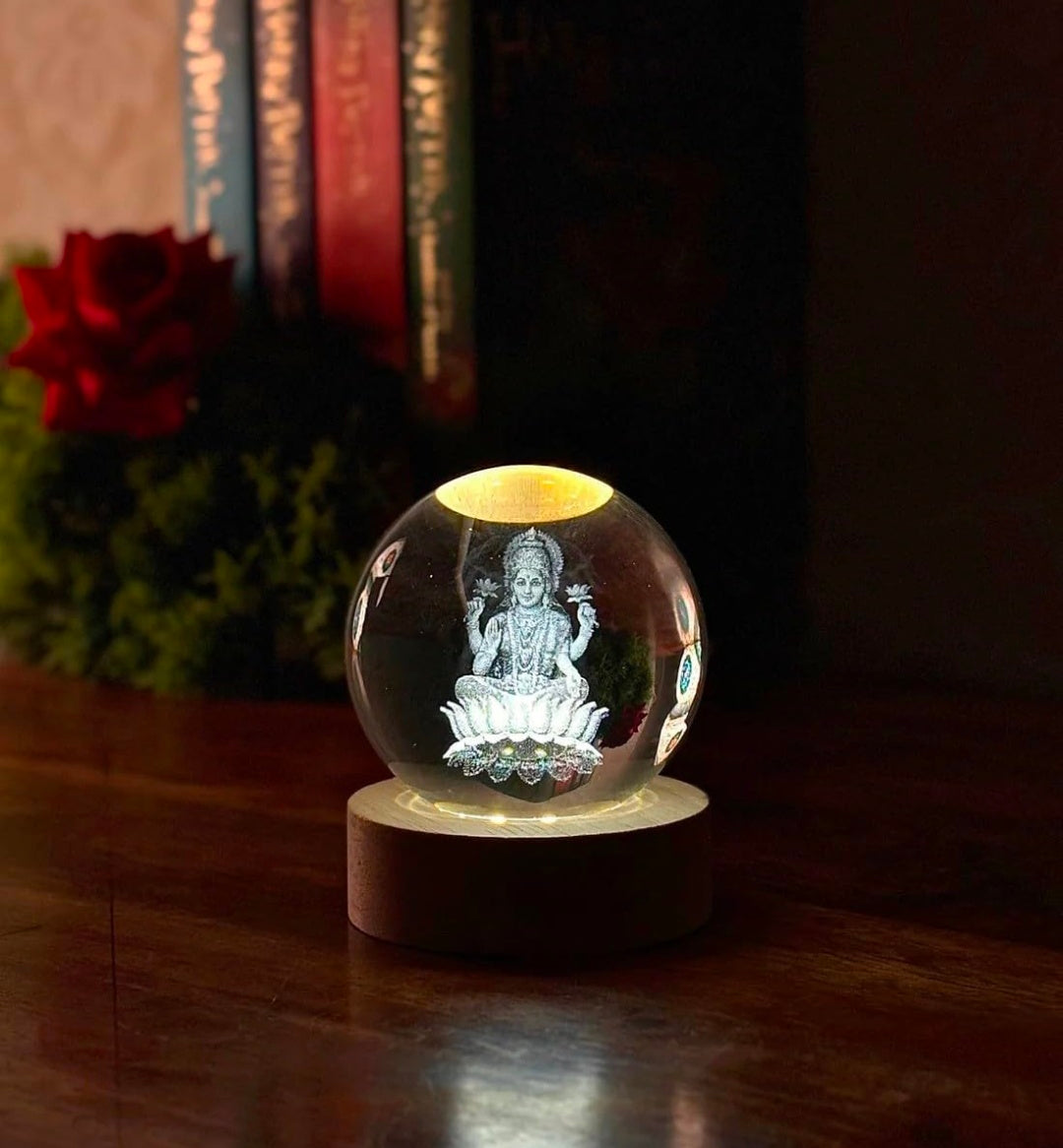 🌸✨👑 3D Crystal Ball Night Light – Goddess Lakshmi Divine Blessings, Wealth & Prosperity 💡💎🪔🙏🌟 👑✨🌸