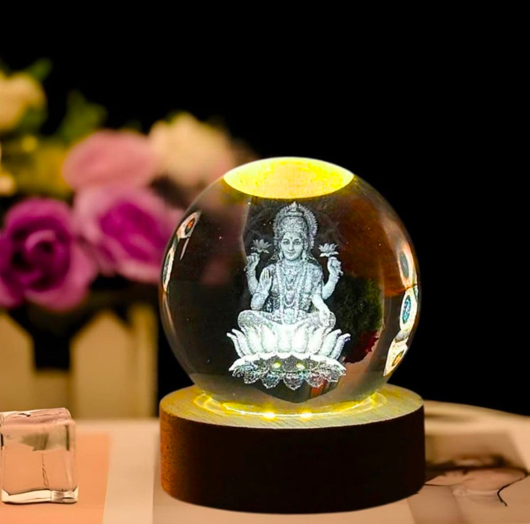 🌸✨👑 3D Crystal Ball Night Light – Goddess Lakshmi Divine Blessings, Wealth & Prosperity 💡💎🪔🙏🌟 👑✨🌸