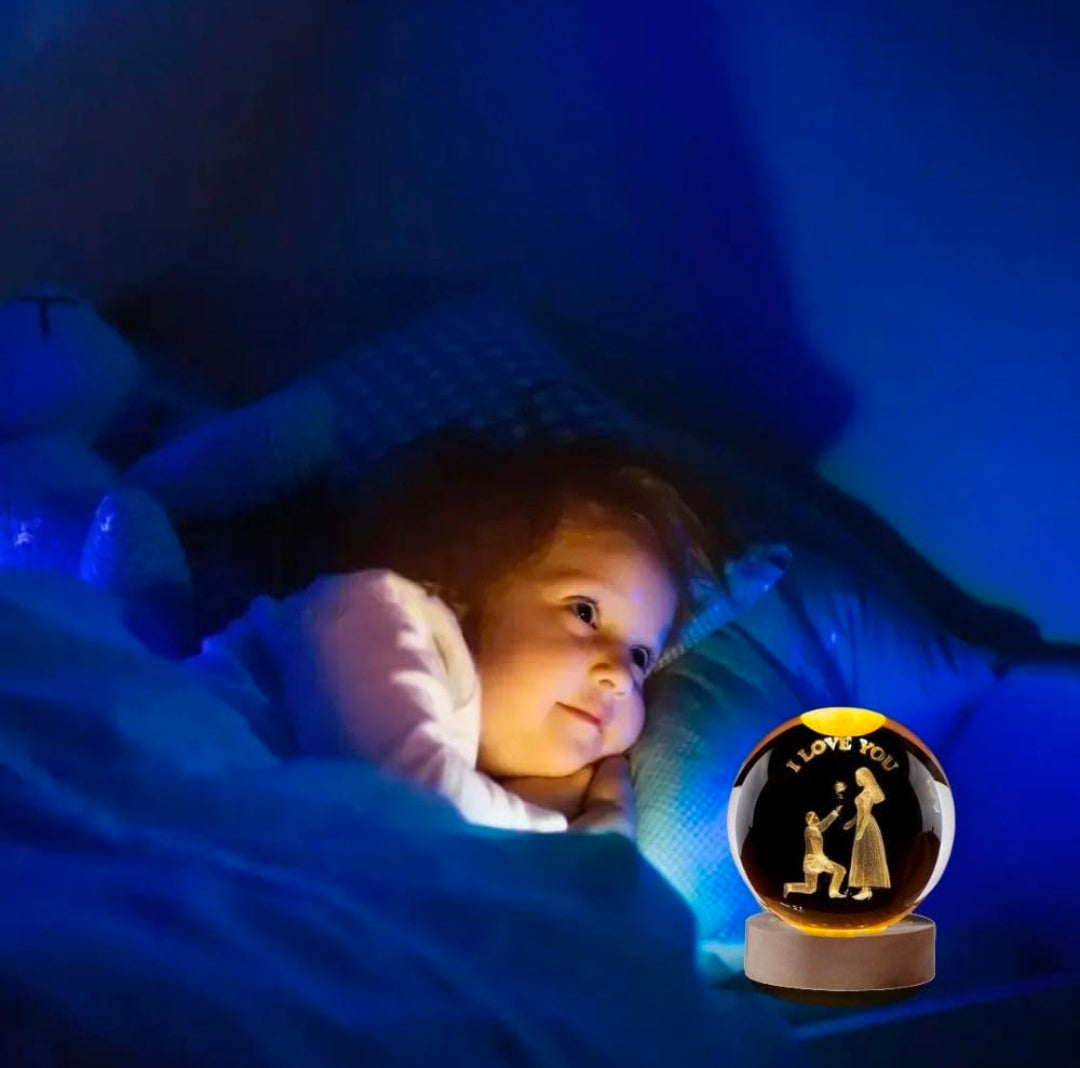 LOVE YOU LAMP – Golden Promise Crystal Globe Night Light | 3D Laser‑Etched “I LOVE YOU” Proposal Scene, Warm Wood LED Base, Heartfelt Gift for Anniversaries, Birthdays, and Everyday Appreciation 🌙💛✨🌹👑❤️