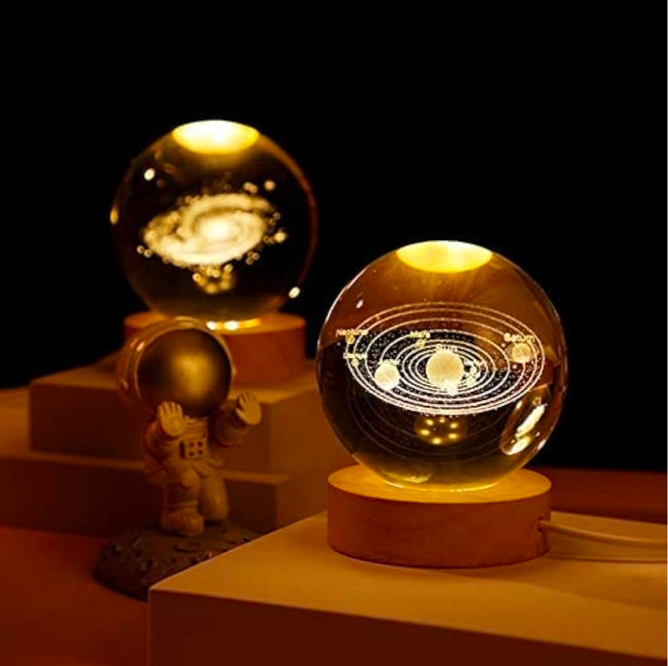 🌌 GlowAura™ MODERN Solar System Crystal Globe – 3D Laser Engraved Galaxy Ball Lamp with LED Wooden Base, Futuristic Night Light & Cosmic Home Décor Gift