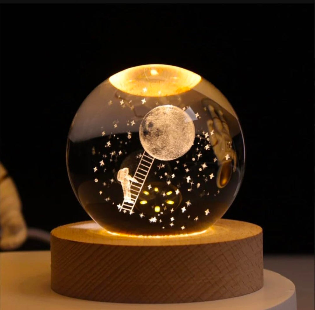 Astronaut Step Moon – Luminous Crystal Globe Night Lamp of Love, Kindness, and Honest Craftsmanship | Moonlight Ladder to Dreams | Warm Wooden Base, 3D Laser-Etched Galaxy, Calming Ambient Glow for Desk, Bedroom, and Gifting 🌙🧑🚀✨⭐️�