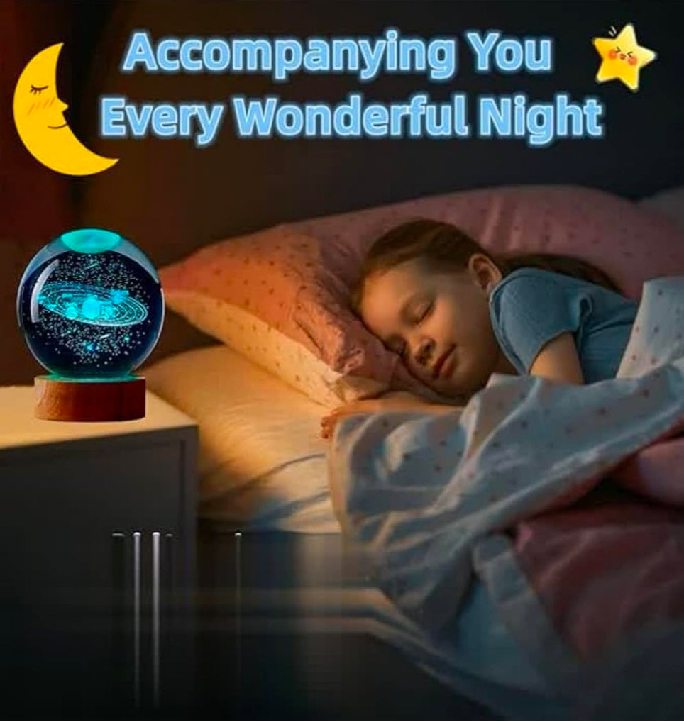 🌠 GlowAura™ 16-Colour Galaxy Crystal Ball Lamp – 3D Laser Engraved Solar System Globe with Multi-Color LED Wooden Base, Futuristic Night Light & Luxury Cosmic Gift