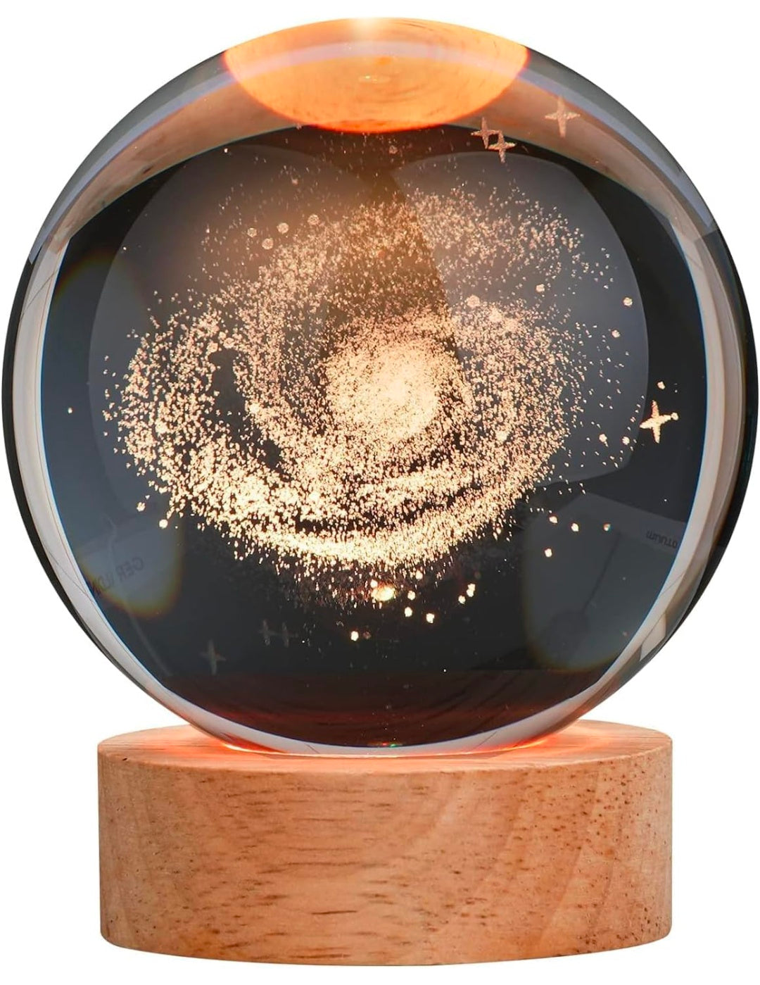 GALAXY – Infinite Wonder Crystal Globe Night Lamp | 3D Laser-Etched Spiral Galaxy, Warm Wood LED Base, Calming Ambient Light for Desk, Bedroom, Studio | Honest Craft, Kind Service 🌌✨🌟�