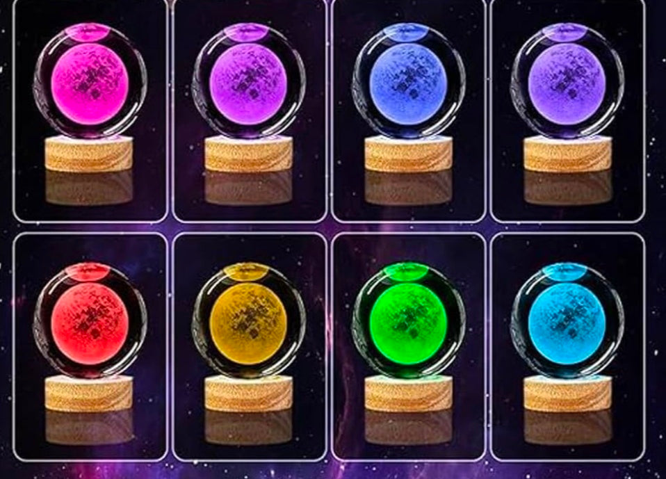 🌙 GlowAura™ Rose Cube Crystal Moon Lamp – 3D Laser Engraved Moon Globe with 16-Color LED Wooden Base, Romantic Ambient Light & Unique Gift
