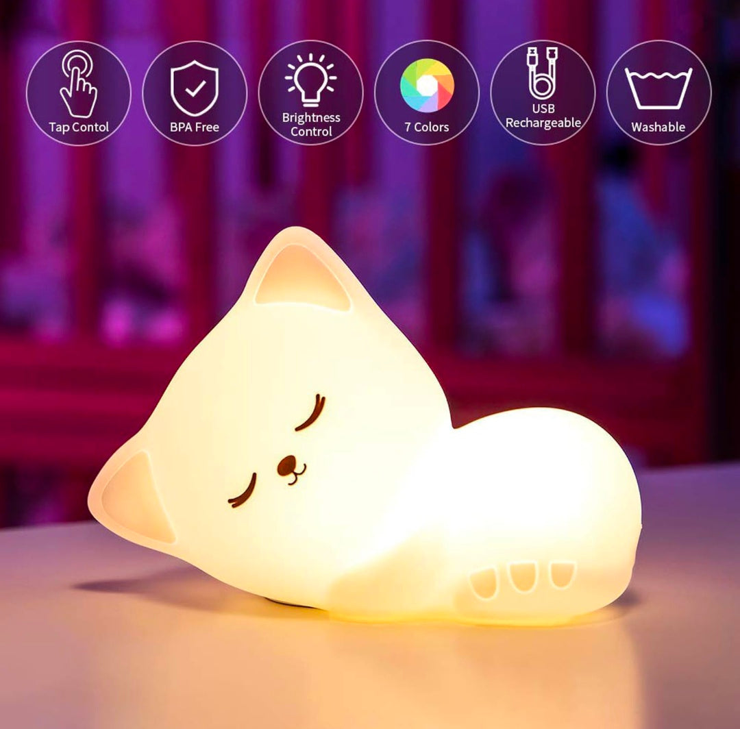 🐱🌙💡✨ Cat Night Light for Kids ❤️ | Soft Squishy Silicone Touch Lamp 🐾 | Rechargeable USB LED Nursery Lamp | Cute Kitten Bedroom Night Light 😻 | Color-Changing Night Lamp 🌈 | Perfect Gift 🎁 for Girls 👧, Boys 👦, Babies 👶, Toddlers 🧸 & Teens 💕