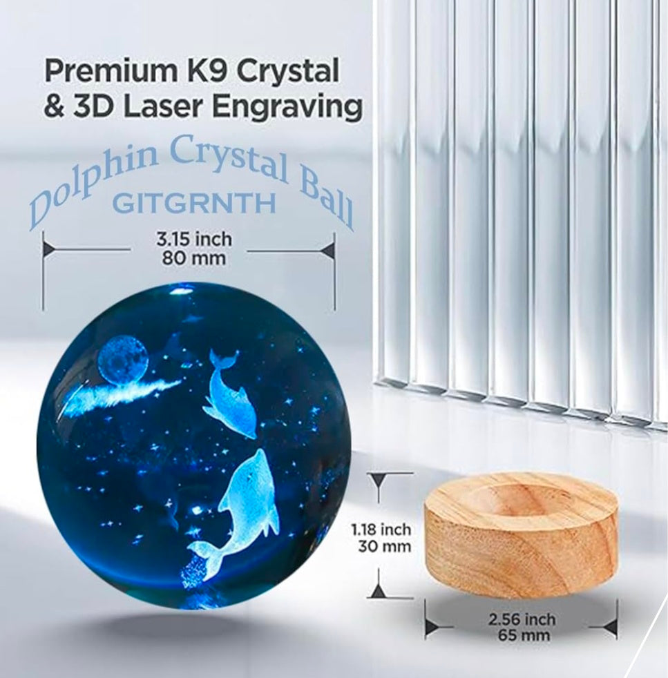 🌊 GlowAura™ 3D Crystal Dolphin Globe – LED Ocean Light Sphere with Wooden Base, Enchanted Sea Décor & Gift
