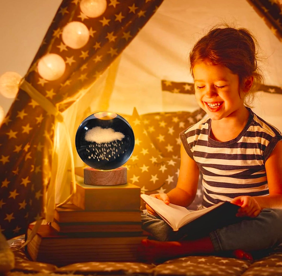 ☁️🌧️💡✨ 3D Glass Ball Night Light – Cloud & Rain LED Crystal Lamp ❤️🌙💎🫂👑