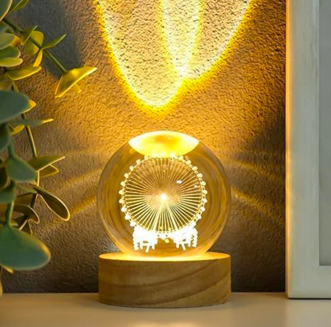 🎡✨ Night Lamp Ferris Wheel 🔮🌙 | Crystal Globe + Wooden Base 🌳💡 | Cozy Ambience, Loving Gift, Honest Craftsmanship ❤️👑🫂