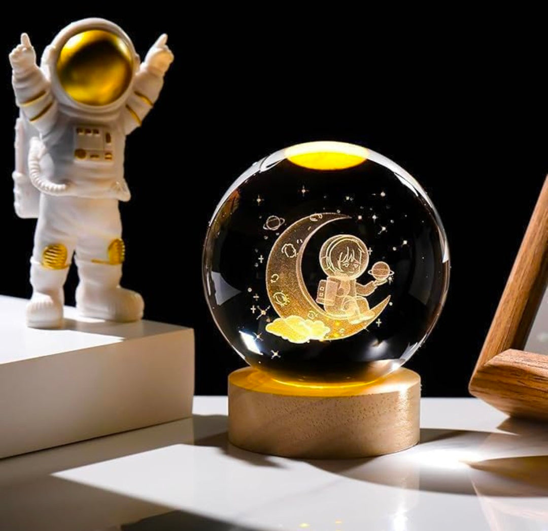 🌙✨🚀 Astronaut Crystal LED Lamp | 3D Moon & Galaxy Night Light 💡💓⭐👑🦁🫂