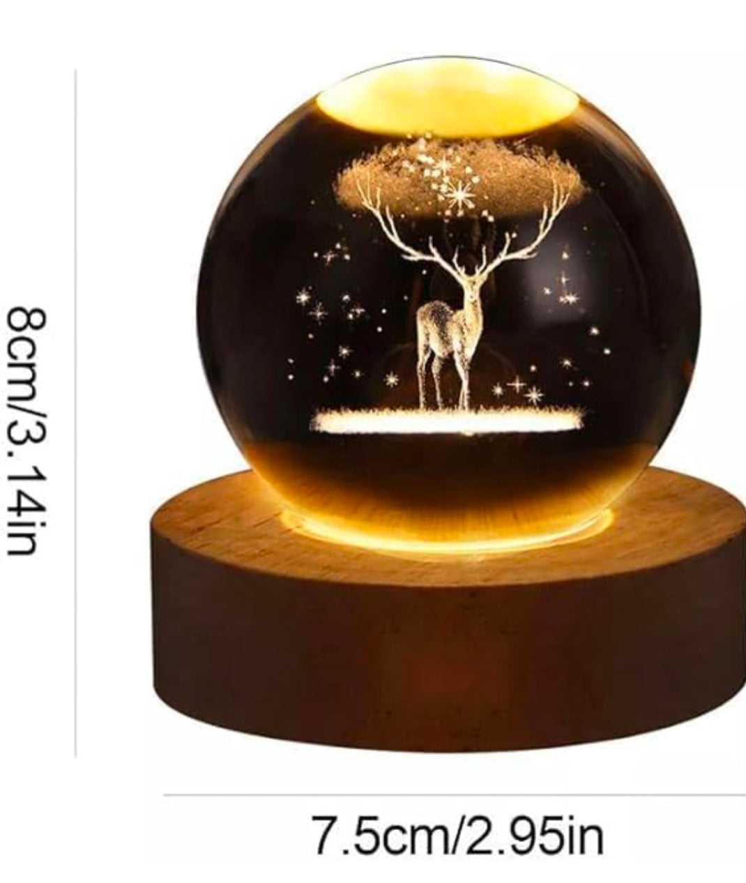 GlowAura™ Deer Crystal Lamp – 3D Laser Engraved Deer Globe with LED Wooden Base, Nature Spirit Night Light & Unique Gift