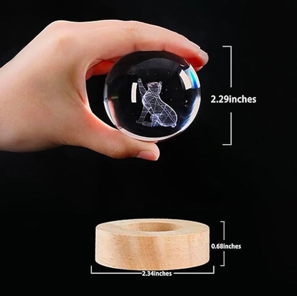 ✨ GlowAura™ Modern Cat Crystal Ball Lamp – 3D Laser Engraved Cat Globe with LED Wooden Base, Ambient Night Light & Elegant Gift for Cat Lovers