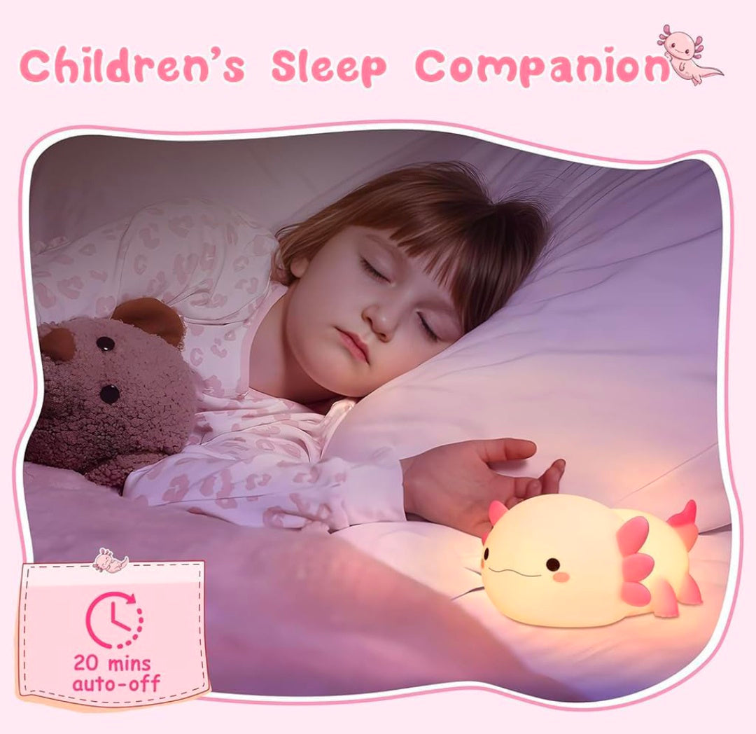 🐟🌙✨💡 Silicon Axolotl Fish Night Light ❤️ | Cute Squishy Silicone Axolotl Lamp 🧸 | Soft LED Bedside Light 🌟 | Tap & Touch Control 🖐️ | USB Rechargeable 🔋 | Adorable Kids’ Bedroom Decor 🛏️ | Birthday 🎂, Christmas 🎄 & Valentine’s Day 💕