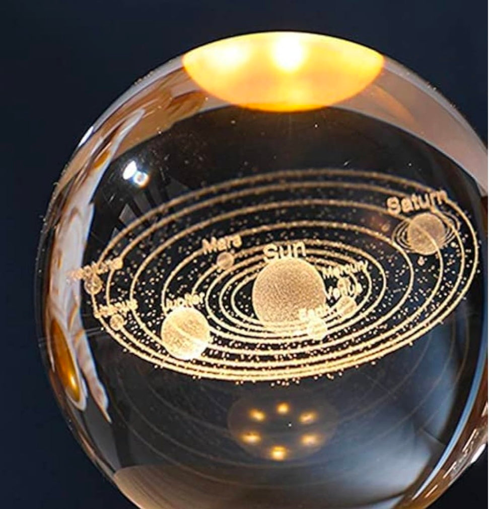 🌌 GlowAura™ MODERN Solar System Crystal Globe – 3D Laser Engraved Galaxy Ball Lamp with LED Wooden Base, Futuristic Night Light & Cosmic Home Décor Gift