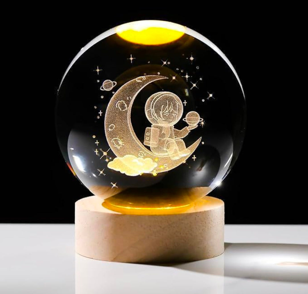 🌙✨🚀 Astronaut Crystal LED Lamp | 3D Moon & Galaxy Night Light 💡💓⭐👑🦁🫂