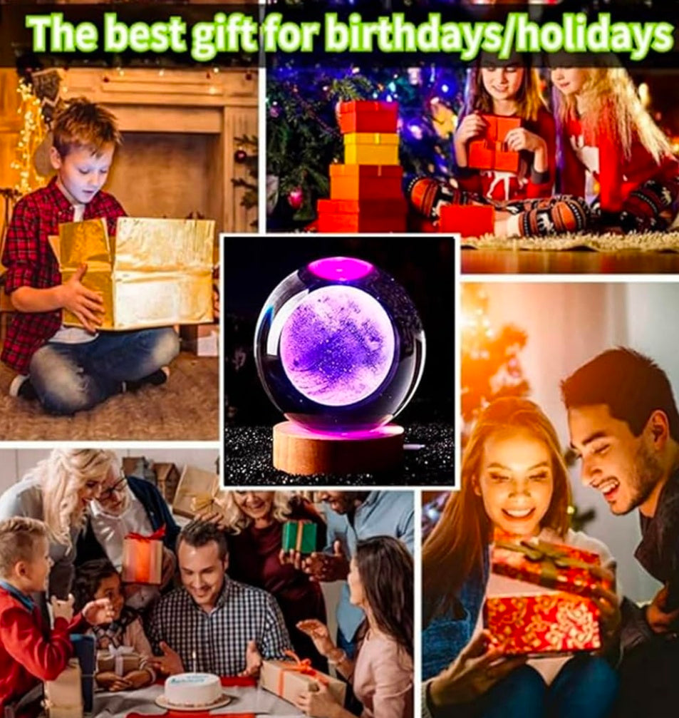 🌙 GlowAura™ Rose Cube Crystal Moon Lamp – 3D Laser Engraved Moon Globe with 16-Color LED Wooden Base, Romantic Ambient Light & Unique Gift