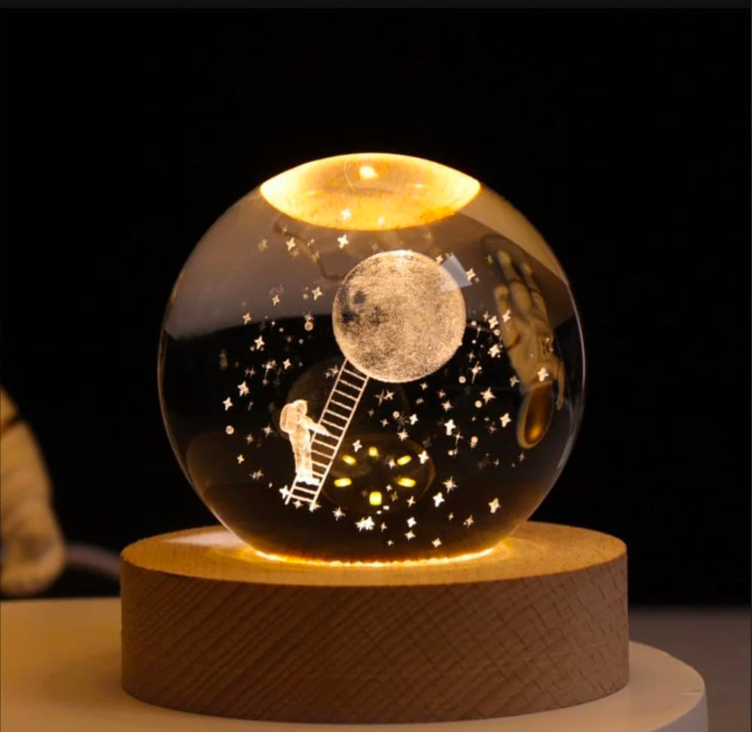 Astronaut Step Moon – Luminous Crystal Globe Night Lamp of Love, Kindness, and Honest Craftsmanship | Moonlight Ladder to Dreams | Warm Wooden Base, 3D Laser-Etched Galaxy, Calming Ambient Glow for Desk, Bedroom, and Gifting 🌙🧑🚀✨⭐️�