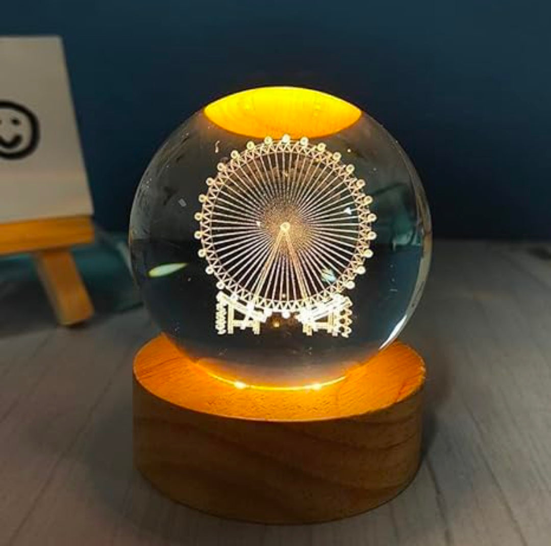 🎡✨ Night Lamp Ferris Wheel 🔮🌙 | Crystal Globe + Wooden Base 🌳💡 | Cozy Ambience, Loving Gift, Honest Craftsmanship ❤️👑🫂