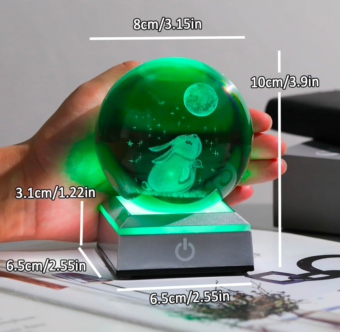 🌙🐇 GlowAura™ Bunny with Moon Crystal Lamp – 3D Laser Engraved Night Sky Design with LED Wooden Base