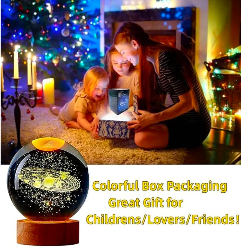 🌠 GlowAura™ 16-Colour Galaxy Crystal Ball Lamp – 3D Laser Engraved Solar System Globe with Multi-Color LED Wooden Base, Futuristic Night Light & Luxury Cosmic Gift