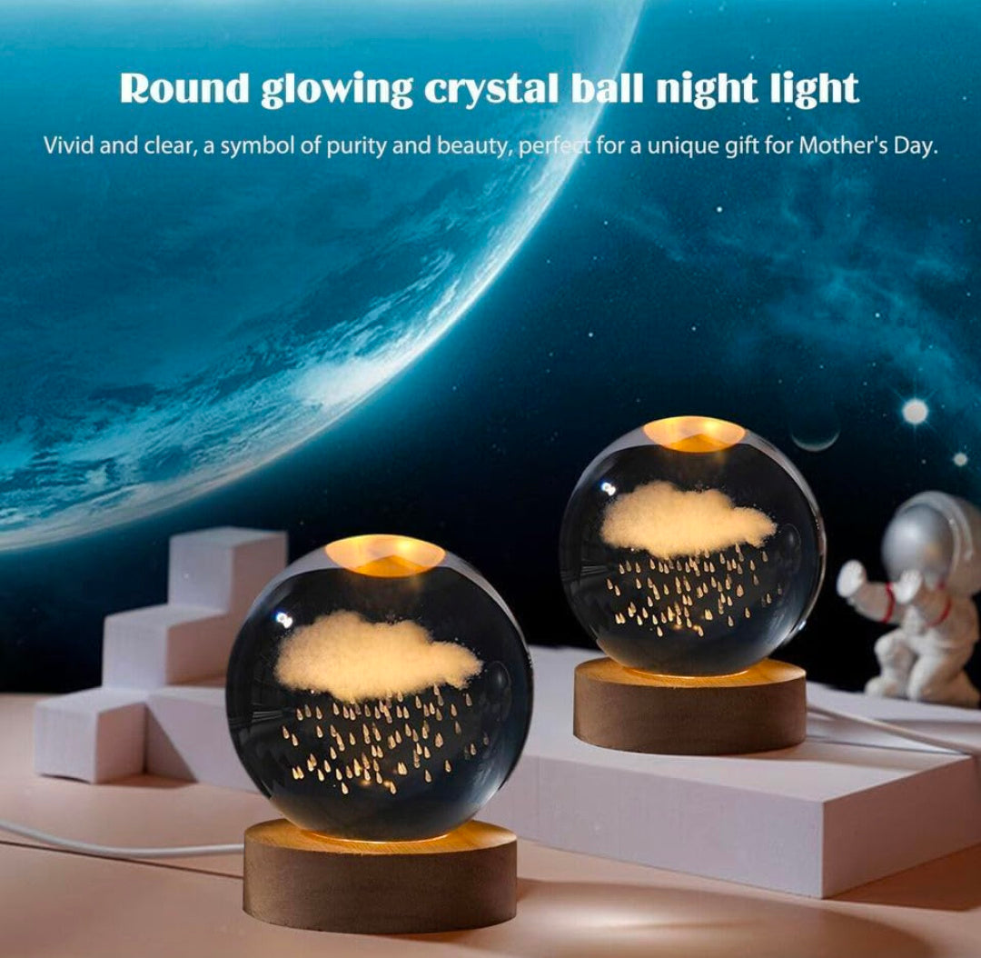 ☁️🌧️💡✨ 3D Glass Ball Night Light – Cloud & Rain LED Crystal Lamp ❤️🌙💎🫂👑