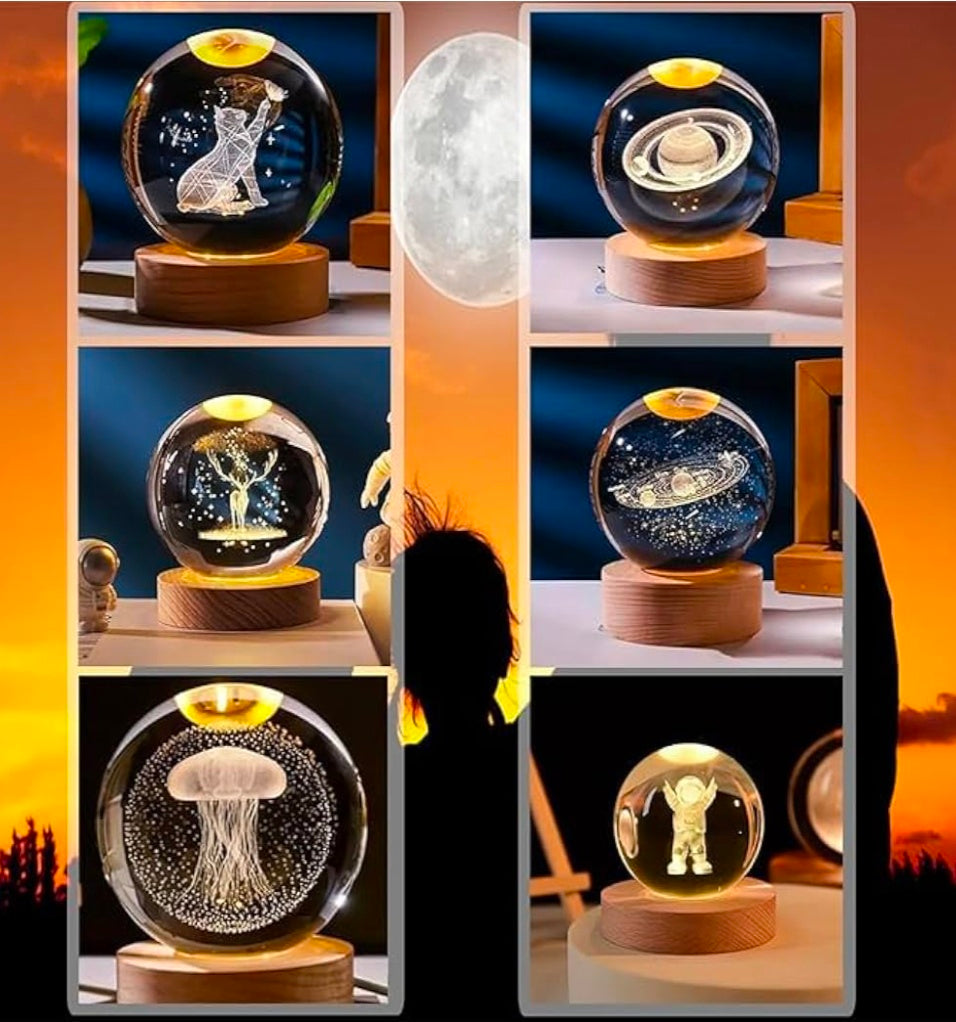 ✨ GlowAura™ Modern Cat Crystal Ball Lamp – 3D Laser Engraved Cat Globe with LED Wooden Base, Ambient Night Light & Elegant Gift for Cat Lovers