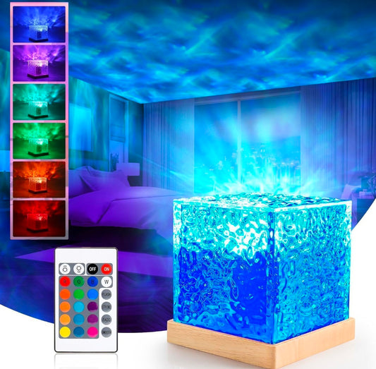 🌌💡✨ Night Light Projector Lamp 🌊🌈 | Romantic Ocean Wave 🌊💖 | Multicolor LED Projection Lamp 💡🎶 | 3D Water Wave Effect 🌊🌟 | Remote Control 🎛️🛋️ | Cube Shape Acrylic Bedroom Decor 🏠💖🪩 🌟✨🌌