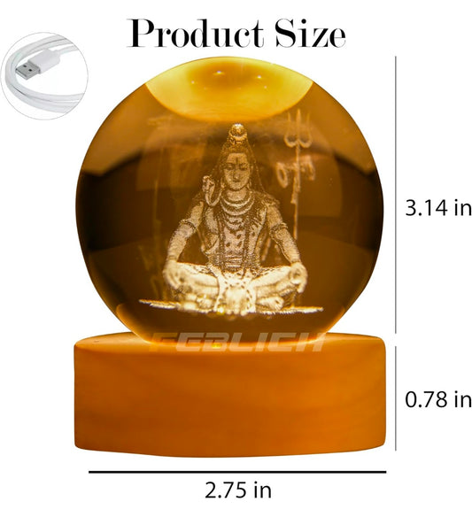 LORD SHIVA – Sacred Serenity Crystal Globe Night Lamp | 3D Laser-Etched Mahadev with Trishul, Warm Wood LED Base, Calm Meditation Light | Honest Craft, Kind Service 🔱🕉️✨🔆👑❤️