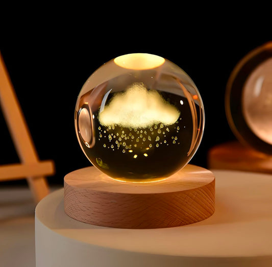 ☁️🌧️💡✨ 3D Glass Ball Night Light – Cloud & Rain LED Crystal Lamp ❤️🌙💎🫂👑