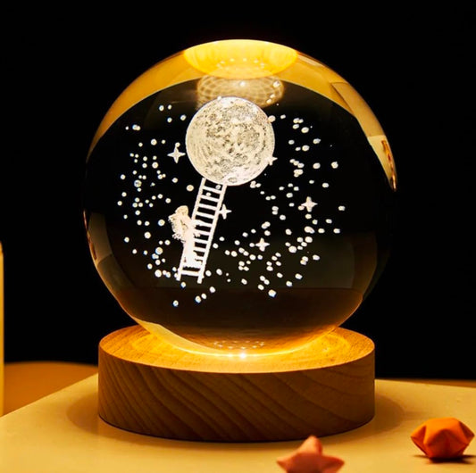 Astronaut Step Moon – Luminous Crystal Globe Night Lamp of Love, Kindness, and Honest Craftsmanship | Moonlight Ladder to Dreams | Warm Wooden Base, 3D Laser-Etched Galaxy, Calming Ambient Glow for Desk, Bedroom, and Gifting 🌙🧑‍🚀✨⭐️�