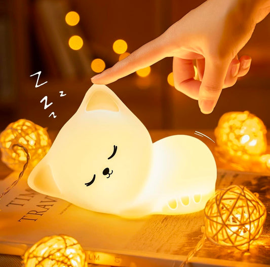 🐱🌙💡✨ Cat Night Light for Kids ❤️ | Soft Squishy Silicone Touch Lamp 🐾 | Rechargeable USB LED Nursery Lamp | Cute Kitten Bedroom Night Light 😻 | Color-Changing Night Lamp 🌈 | Perfect Gift 🎁 for Girls 👧, Boys 👦, Babies 👶, Toddlers 🧸 & Teens 💕