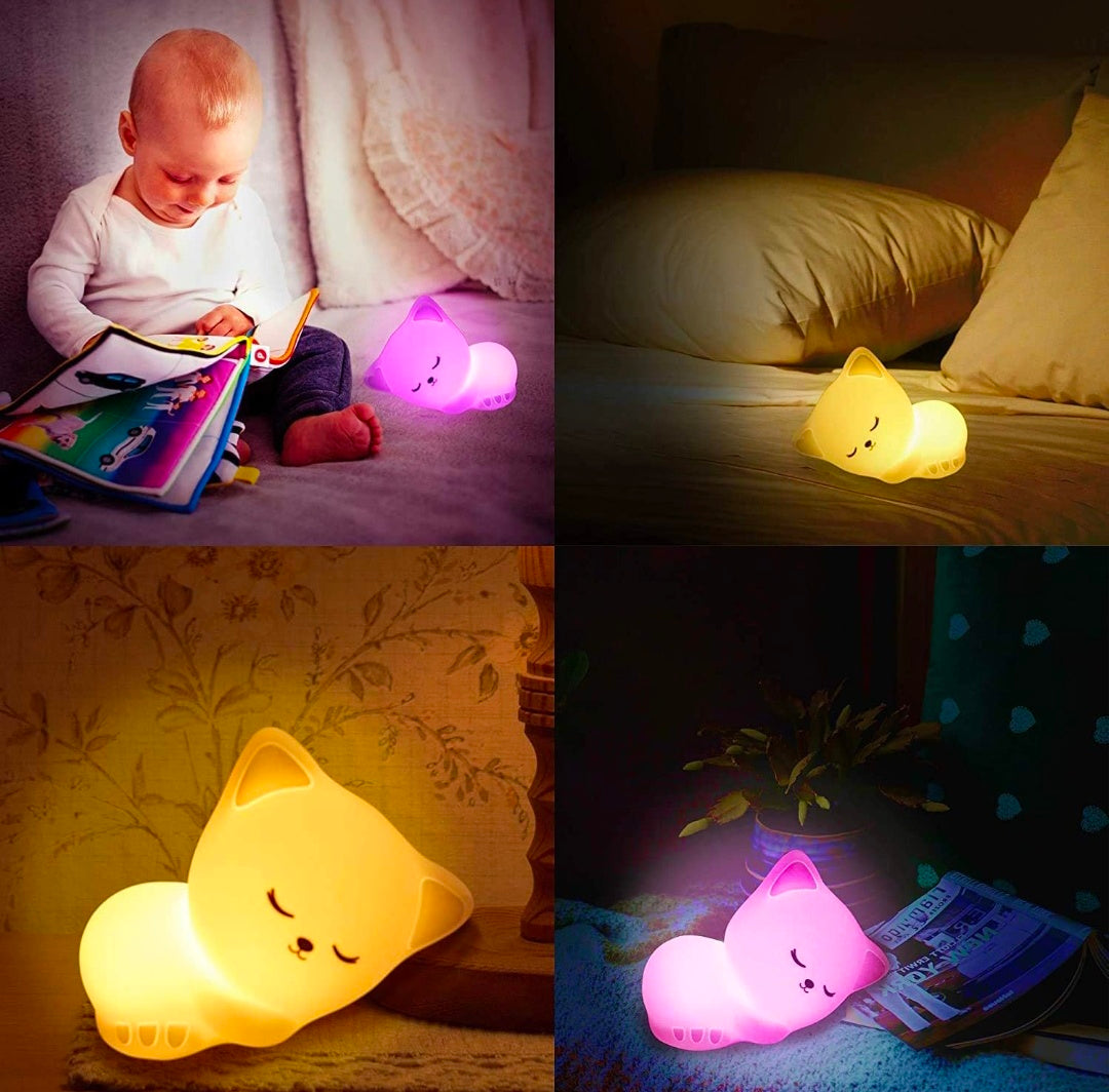 🐱🌙💡✨ Cat Night Light for Kids ❤️ | Soft Squishy Silicone Touch Lamp 🐾 | Rechargeable USB LED Nursery Lamp | Cute Kitten Bedroom Night Light 😻 | Color-Changing Night Lamp 🌈 | Perfect Gift 🎁 for Girls 👧, Boys 👦, Babies 👶, Toddlers 🧸 & Teens 💕